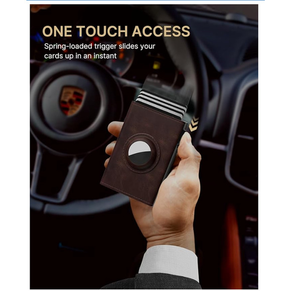 Mens Wallet Card Holder Leather Smart Wallet, Air Tag, RFID Blocking, Slim Brown - Picture 4 of 9